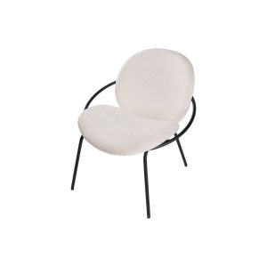 Wooden Chair with White Fabric Upholstery